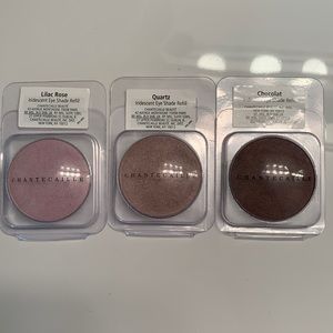 Chantecaille Iridescent Eye Shades (Refills) in Lilac Rose, Quartz and Chocolat.